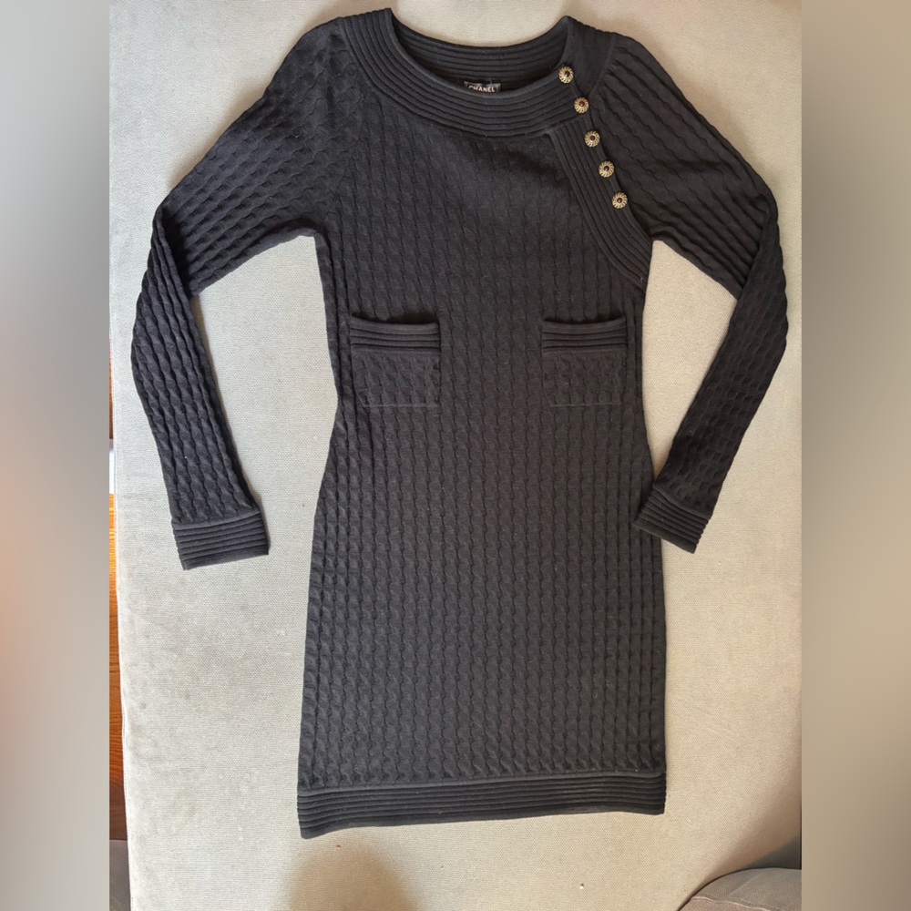 Chanel Black Knit Dress, Y2K Spring/Summer 2012, Size 40- Karl Lagerfeld